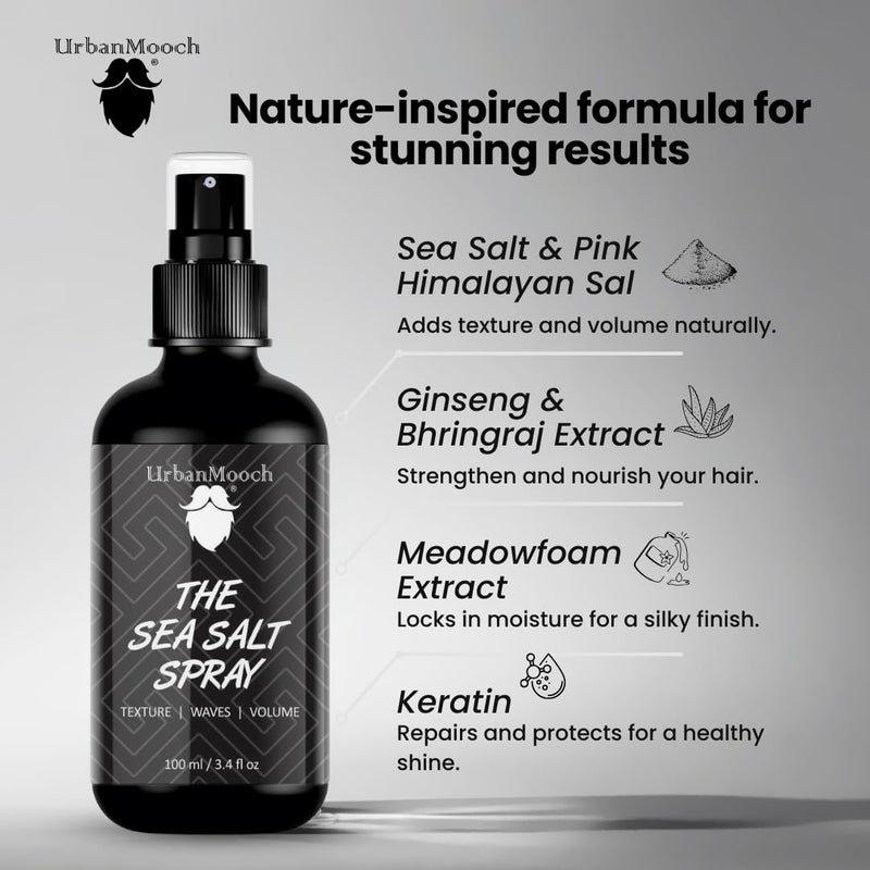 UrbanMooch The Sea Salt Spray - 100 ml | Adds Texture, Waves & Volume | Alcohol-Free with Bhringraj, Ginseng & Vitamin E - Image 4